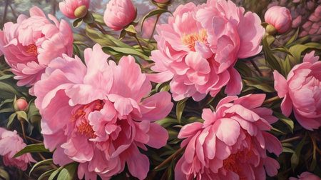 A painting of peonies with pink petals. Created by Generative AI Toolsの素材