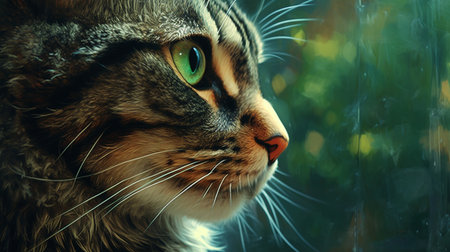 A painting of a cat with green eyes. Created by Generative AI Toolsの素材