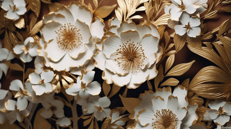 A paper cutout of flowers with gold accents. Created by Generative AI Toolsの素材