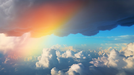 A rainbow is surrounded by clouds and the sky is colored. Created by Generative AI Toolsの素材