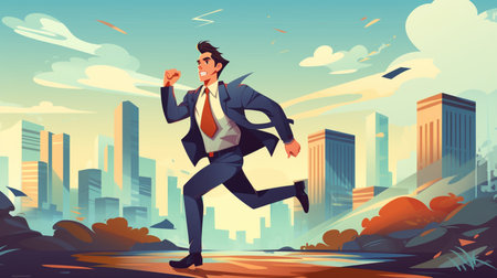 A businessman is running on the road. Created by Generative AI Toolsの素材