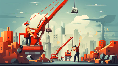 Construction workers working on a construction site. Created by Generative AI Toolsの素材