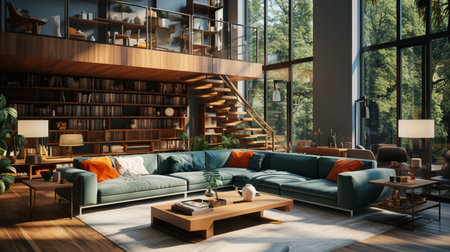 Isometric view living room open inside interior design, 3d rendering. Created by Generative AI Toolsの素材