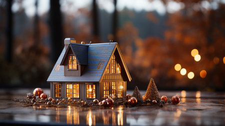 Classic house model designed on wooden background. Created by Generative AI Toolsの素材