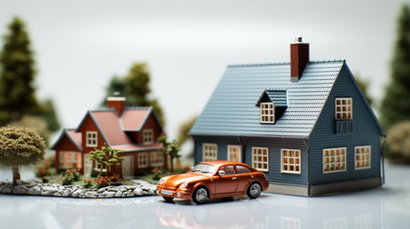 Miniature house and car isolated on white background. Created by Generative AI Toolsの素材