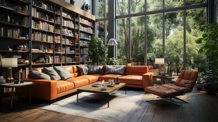Isometric view living room open inside interior design, 3d rendering. Created by Generative AI Toolsの素材