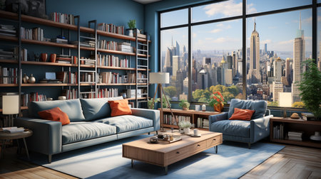 Isometric view living room open inside interior design, 3d rendering. Created by Generative AI Toolsの素材