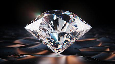 Shiny facet diamond placed on a glossy background, 3d rendering. Created by Generative AI Toolsの素材