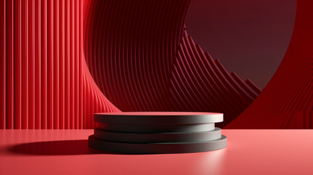 Abstract red platform podium product presentation background, 3d rendering. Created by Generative AI Toolsの素材