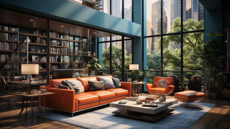 Isometric view living room open inside interior design, 3d rendering. Created by Generative AI Toolsの素材