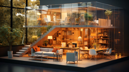 Isometric view meeting room workspace open inside interior design. Created by Generative AI Toolsの素材
