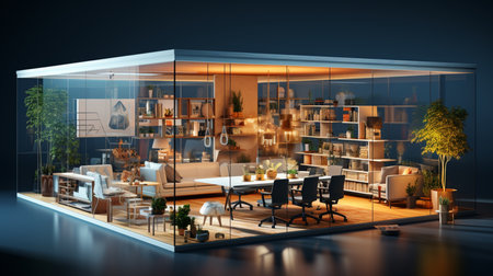 Isometric view meeting room workspace open inside interior design. Created by Generative AI Toolsの素材