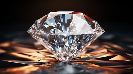 Shiny facet diamond placed on a glossy background, 3d rendering. Created by Generative AI Toolsの素材