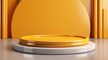 Yellow platform podium product presentation background, 3d rendering. Created by Generative AI Toolsの素材