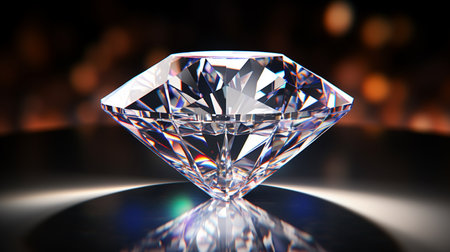 Shiny facet diamond placed on a glossy background, 3d rendering. Created by Generative AI Toolsの素材