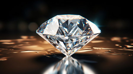 Shiny facet diamond placed on a glossy background, 3d rendering. Created by Generative AI Toolsの素材