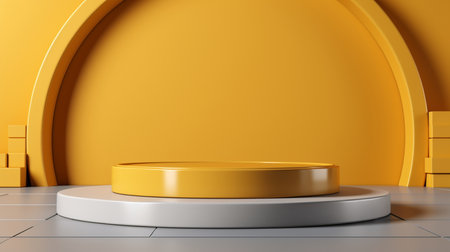 Yellow platform podium product presentation background, 3d rendering. Created by Generative AI Toolsの素材