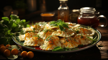 Ravioli an Italian pasta recipe. Created by Generative AI Toolsの素材