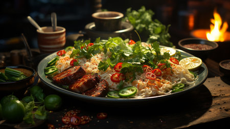 Pho a Vietnamese noodle soup. Created by Generative AI Toolsの素材