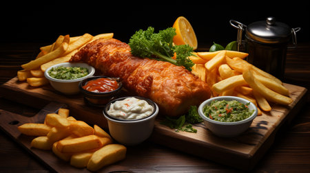Classic British Fish and Chips Recipe. Created by Generative AI Toolsの素材