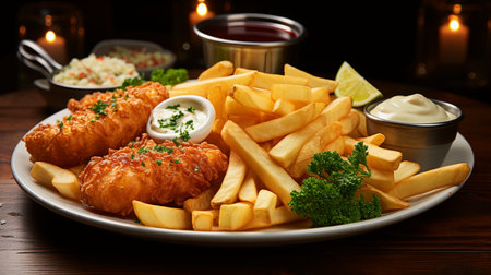Classic British Fish and Chips Recipe. Created by Generative AI Toolsの素材