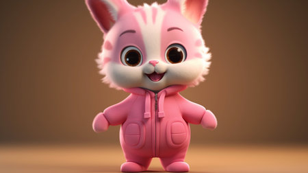 A cartoon cat wearing a pink jumpsuit 3D illustration. Created by Generative AI Toolsの素材