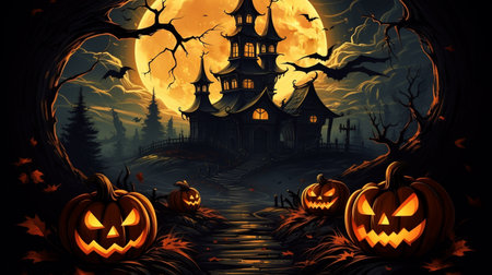 Halloween background in flat design illustration. Created by Generative AI Toolsの素材