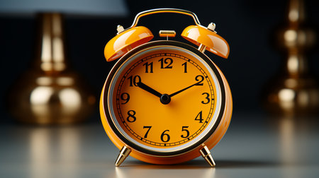 3d illustration yellow alarm clock on isolated monochrome background. Created by Generative AI Toolsの素材