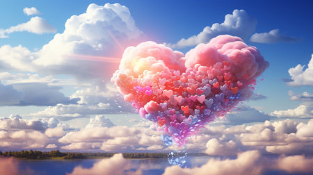A colorful rainbow with a blue sky and clouds in the background. Created by Generative AI Toolsの素材