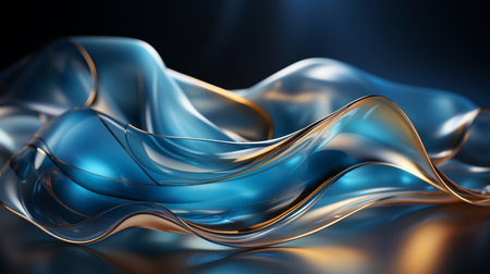 Abstract blue wavy background with gold line wave. Created by Generative AI Toolsの素材