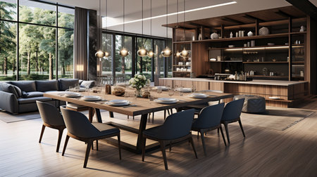 Luxury modern dining room and living room. Created by Generative AI Toolsの素材