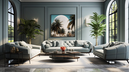 Luxury and modern living room with fabric sofa. Created by Generative AI Toolsの素材
