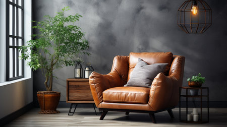 Armchair in living room with copy space. Generative AIの素材