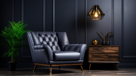Armchair in black living room with copy space. Generative AIの素材