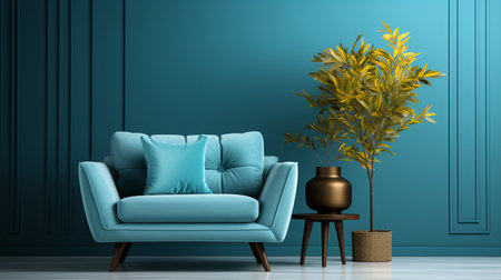 Blue armchair against blue wall in living room interior elegant interior design with copy space. Generative AIの素材