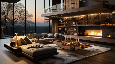 Elegant modern living room showcases luxury design. Generative AIの素材