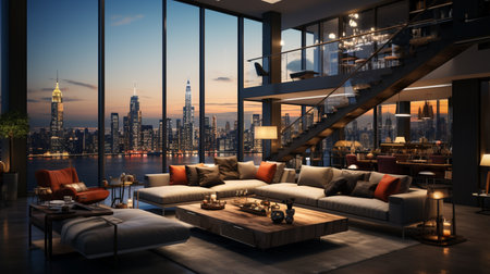 Luxury modern apartment with elegant interior design. Generative AIの素材