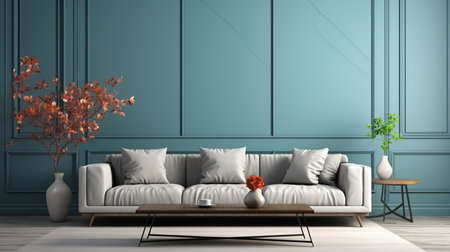 Living room wall mockup psd modern interior design. Generative AIの素材