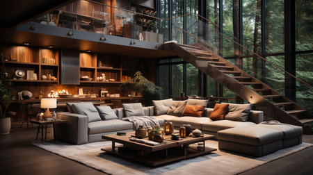 Modern home interior with elegant design and comfort. Generative AIの素材