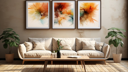 Mock up poster frame in modern interior background living room Scandinavian style. Generative AIの素材
