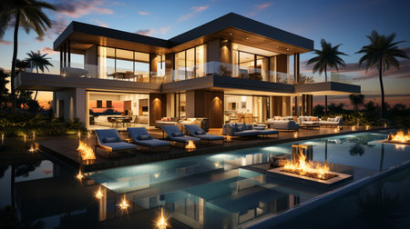 Modern coastal home with sleek and minimalistic interior featuring clean lines grays and whites. Generative AIの素材