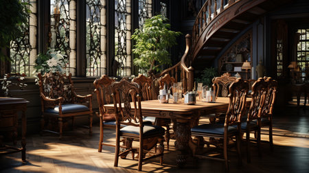 Model illustration of the dining room dining table dining room. Generative AIの素材