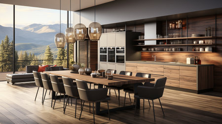 Modern minimalist dining and pantry of apartment interior design. Generative AIの素材
