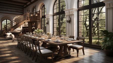 Model illustration of the dining room dining table dining room. Generative AIの素材