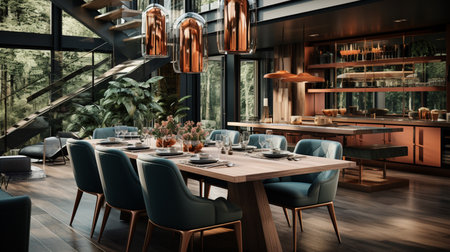 Modern luxury authentic dining room interior design. Generative AIの素材