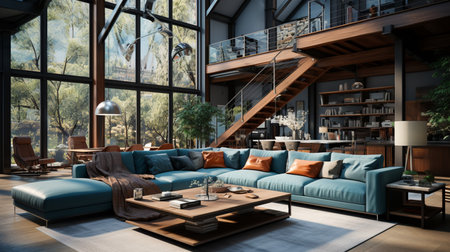Realistic living room interior concept. Generative AIの素材