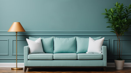 Picture frame mockup psd hanging in modern living room home decor interior. Generative AIの素材