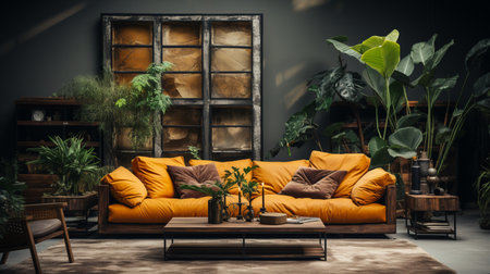Sofa in living room interior with copy space. Generative AIの素材
