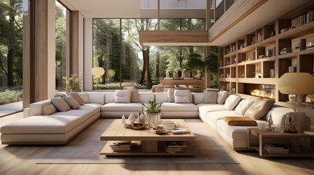 The modern luxury interior of the living room is bright and clean. Generative AIの素材