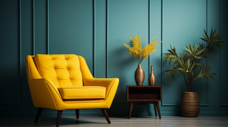 Yellow armchair in living room with copy space. Generative AIの素材